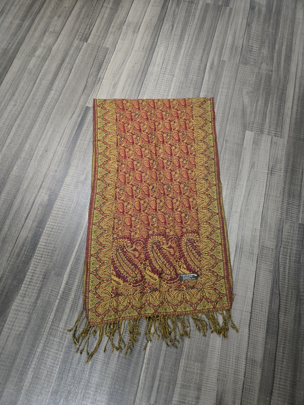 Paisley Fringe Wrap Scarf in Red and Yellow - Women's Accessory